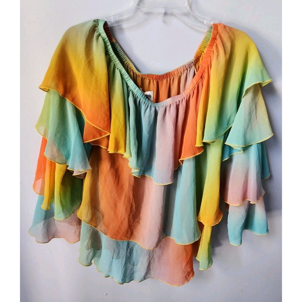 New Show Me Your Mumu Blouse Women M Chi Chi Tiered Ruffle Chiffon Sheer Ombre